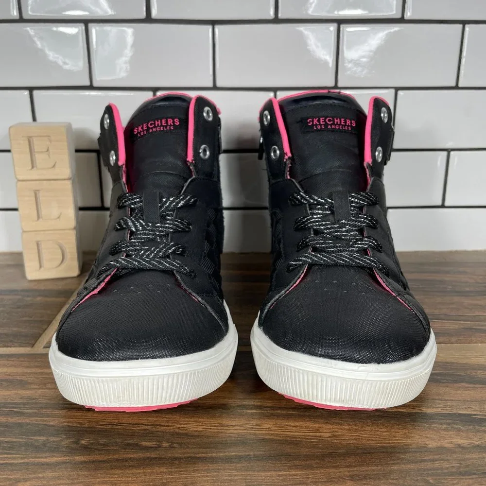 Skechers Street Shoutouts Youth Girl's Size 5 Shoes Black Pink High Top Sneaker